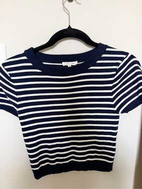Striped Navy and White Short-Sleeve Crew Sweater by Unknown Brand